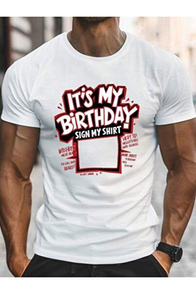 23ERVA It's Birthday Sign My Shirt, Men's Front Printed Short Sleeved T-Shirt...