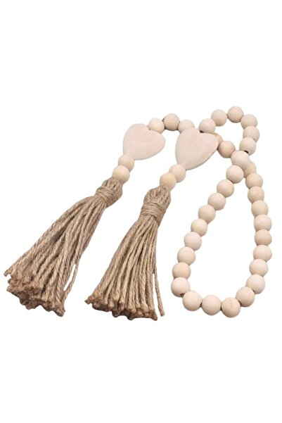 Generic Wooden Bead Garland with Heart Pendant and Tassels for Home Wall Hang...