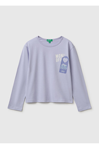 United Colors of Benetton Girl's Lilac Long Sleeve Crew Neck T-Shirt with Fro...