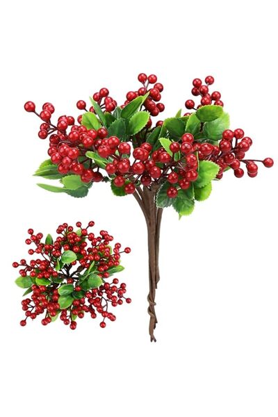 Generic 6 PCS Artificial Red Berry Stems Fake Holly Berries for Xmas Tree Orn...