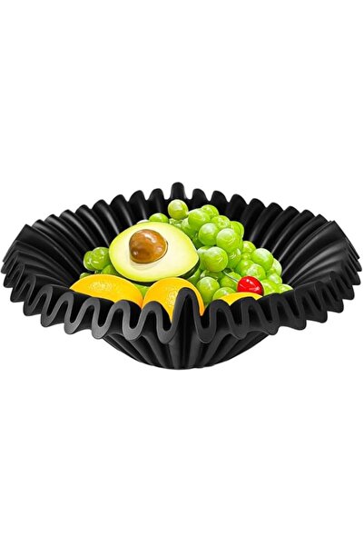 Generic Brand Large Scalloped Decorative Bowl 10.63 Inch, Black Modern Fruit ...