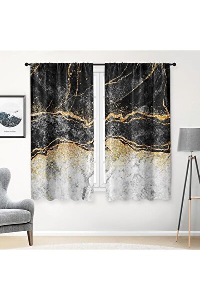 Generic Arttown Gold Black Marble Blackout Curtains for Living Room and Bedro...