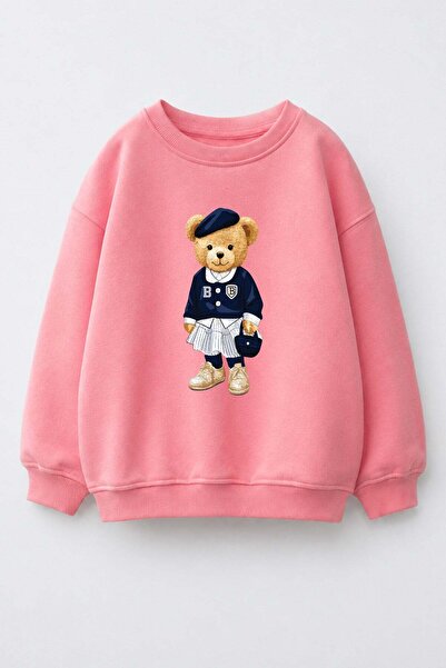 Monila Girl's 3 Thread Fabric Cotton Teddy Bear Printed Sweatshirt