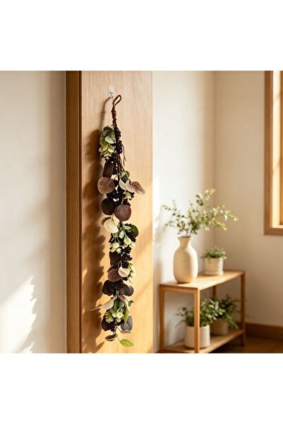 idei Ghirlandă suspendată artificială 80 cm cu frunze și boabe negre, decor d...