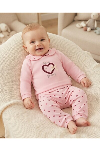 Ege Bebek Baby Girl Heart Printed Baby Collar 3-6-9-12 Months Newborn 2-Piece...
