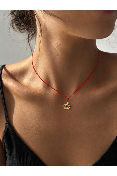Femenino Çelik Kral Tacı Charm Detaylı Minimal Choker Ayarlanabilir Kolye
