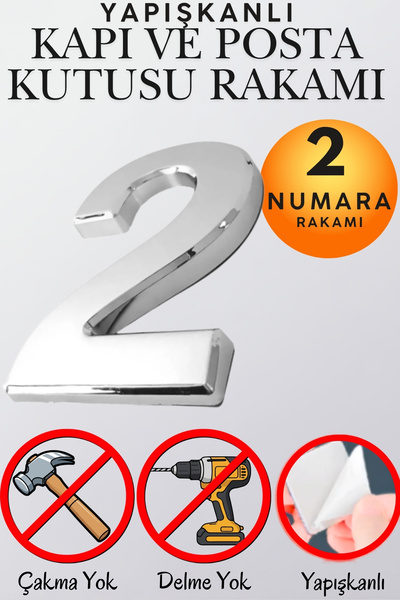 KAYRA LEATHER CRAFT Krom Yapışkanlı Kapı Numarası 2 (5 cm / 50 mm) Küçük Boy ...