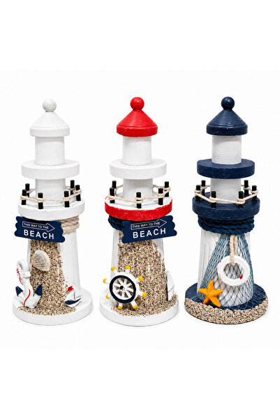 EVİMİST Orta Boy 7.5x19 cm Dekoratif Ahşap Deniz Feneri Süs Eşyası – "Beach" ...
