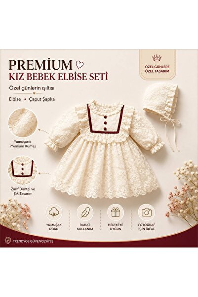 tinymini.co NOYNOY BABY KIZ BEBEK FIRFIRLI VE ŞAPKA DETAYLI ELBİSE