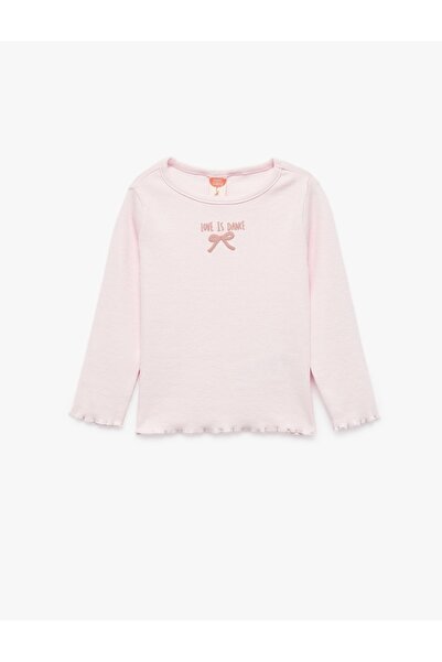 Koton Cotton Bowknot Printed Long Sleeve Crew Neck Printed T-Shirt