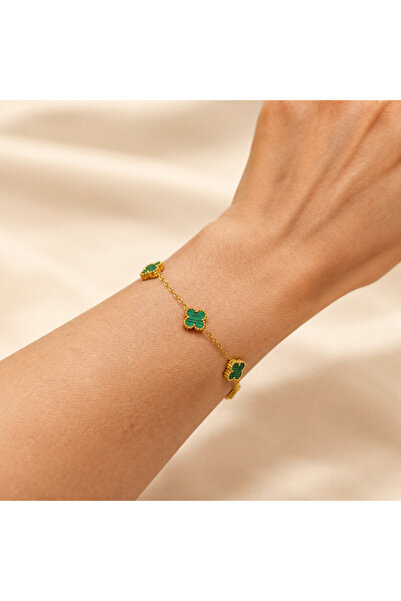 GlaMLo Accessories Επιχρυσωμένο βραχιόλι από ανοξείδωτο ατσάλι με πράσινο τρι...