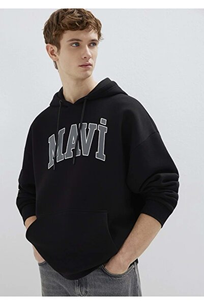 Mavi M067149 Logo Printed Men's Hooded Sweatshirt Black