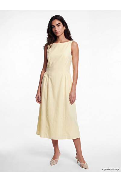 LC Waikiki Yellow Crew Neck Waist-Slit Dress
