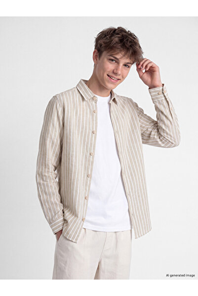 LC Waikiki Nevavm Striped Linen Blend Boys' Shirt with a Difference