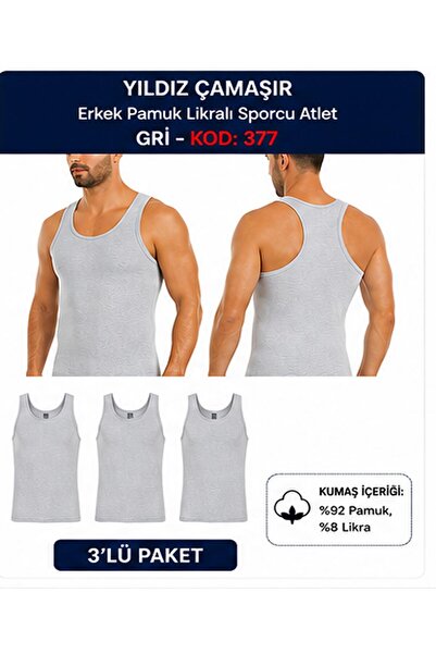 Yıldız Çamaşır Men's Cotton Lycra Sports Athlete Undershirt (375-376-377)- 3 ...