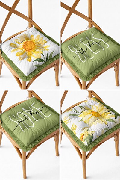 IdeCraft Green Home Sweet Home Written Daisy Floral Fringed Pofiduk Chair Cus...
