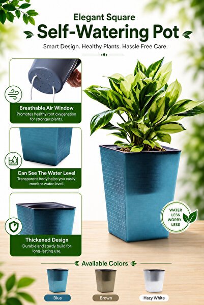 Generic Premium Tall Self-Watering Pot Blue