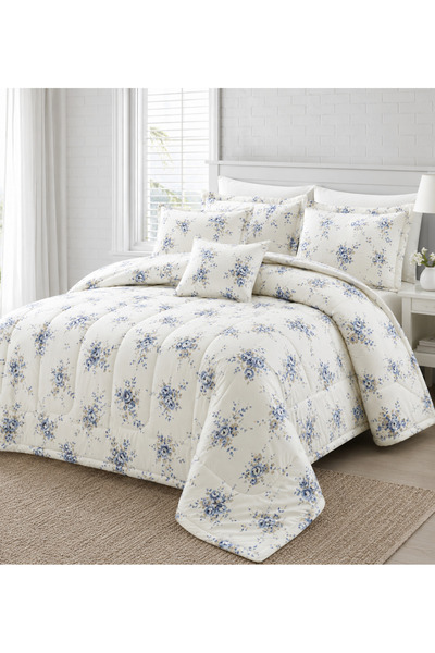N.zone In Zone Summer Double Bedspread Set, 7 Pieces || White and Blue