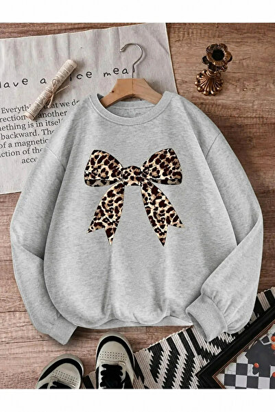 Trend Sizde Unisex Φούτερ με στάμπα λεοπάρ κορδέλας και λαιμόκοψη ποδηλάτου