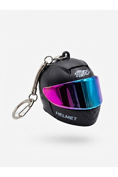 NETAVANTAJ Işıklı Fenerli Mini Moto Kask Anahtarlık Siyah