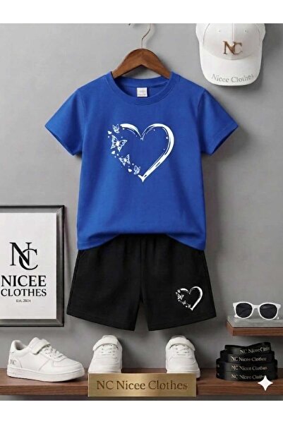 Leto Lykia Summer Children's T-Shirt Shorts Unisex (White Butterfly Heart Pri...