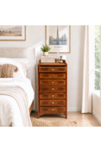 Al Athar Arts Elegant Honey Finish Solid Sheesham Wood Drawer Cabinet {width 37 x depth 23 x height 78 cm}