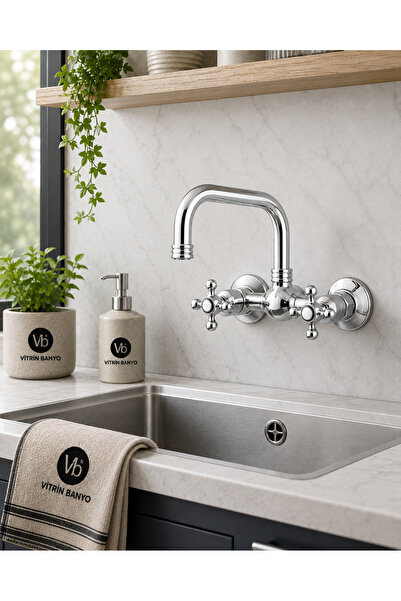 vb vitrinbanyo Koç Döner Kitchen Sink Faucet Chrome – Double Handle Classic R...