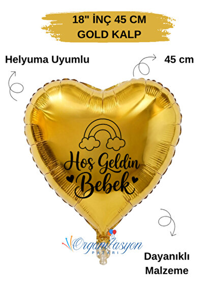 Organizasyon Pazarı 18 Inch Gold Heart Foil Balloon |   Welcome Baby Rainbow ...