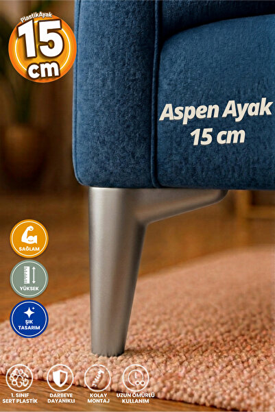 Aspen Lüks Gümüş Mobilya Kanepe Koltuk Tv Ünitesi Baza Yükseltici Ayağı Ayakları 15 Cm Krom Plastik