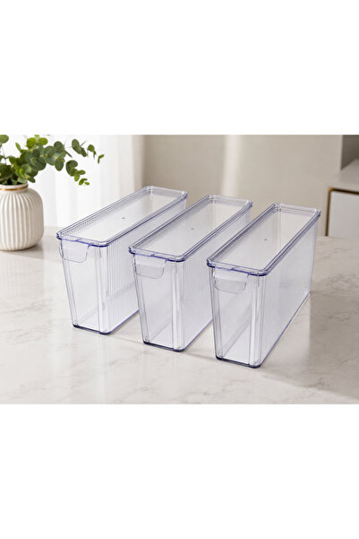 KONTEF 3'lü Kapaklı Buzdolabı ve Dolap Organizeri 2750 ml Şeffaf Düzenleyici ...