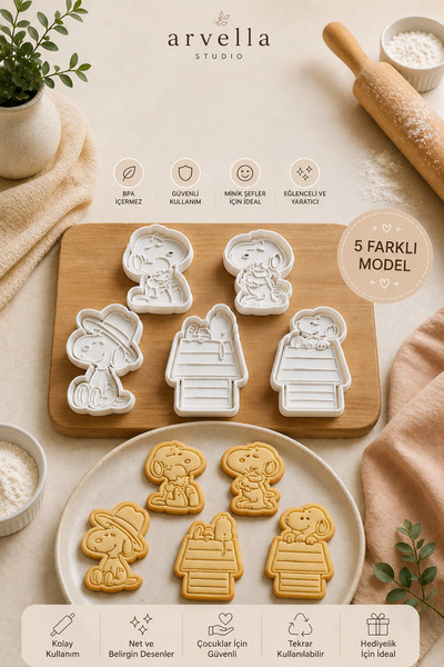 Arvella Studio Snoopy Themed Cookie Mold Set – 5 Different Models, Cute Figur...