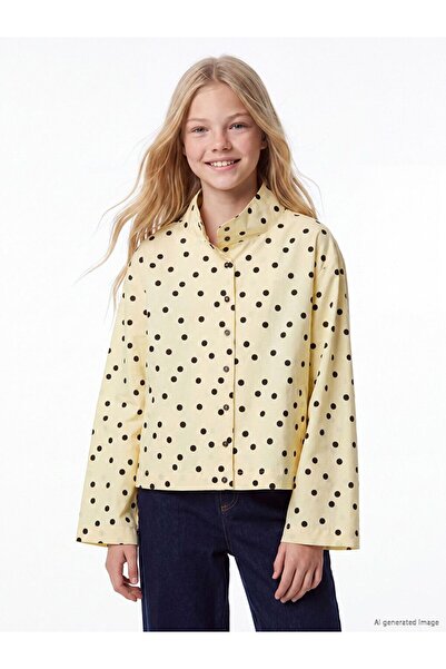 LC Waikiki LCW Kids Sarı Puantiyeli Gabardin Kız Çocuk Gömlek