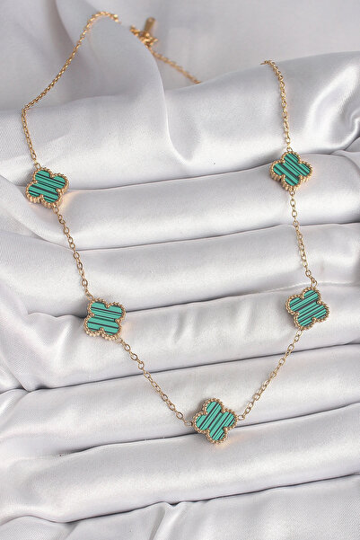 online kapsulavm avm alışveriş 316L Steel Gold Color Chain Green Clover Model...