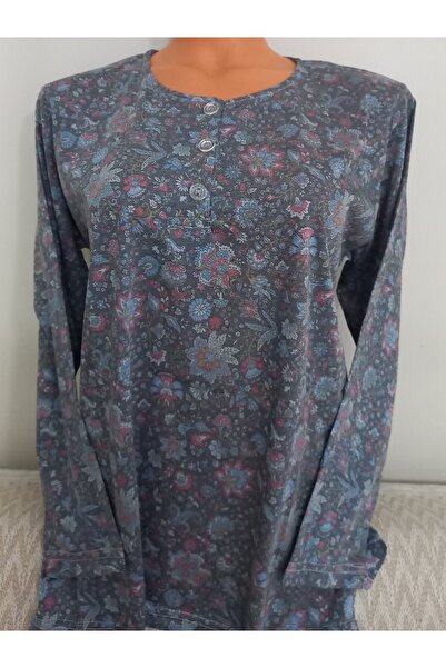 Anne Er Clothing Paper Print Combed Cotton Blouse Long Sleeve 3 Button Crew N...