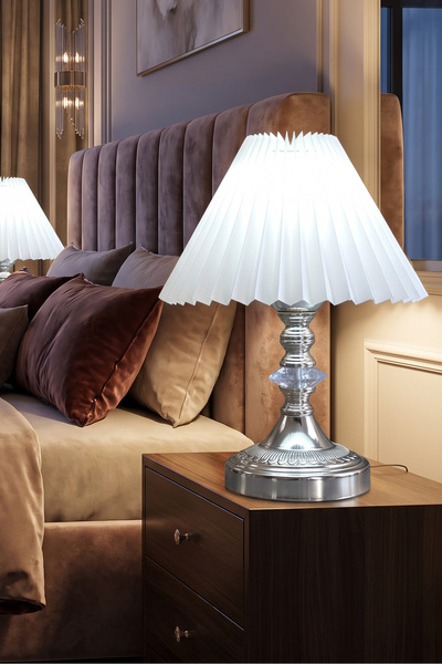 LUMINZO Gindol Modern Kristal Taş Detaylı İşlemeli Dekoratif Abajur Gümüş