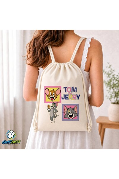 Ghostbastır Design Tom and Jerry Drawstring Linen Bag C343