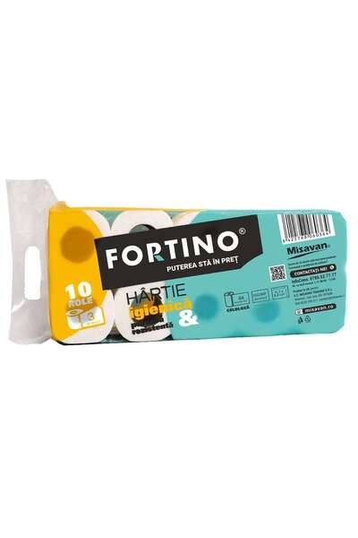 OEM Fortino toilet paper, unscented, white, 3 layers, 10 rolls