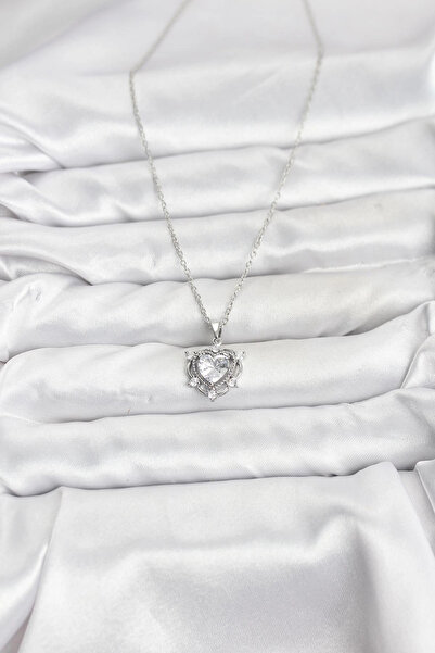 online kapsulavm avm alışveriş 316L Steel Chain Silver Color Heart Model Zirc...