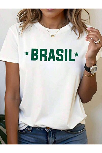 25W تي شيرت بطبعة حرف BRASIL، بأكمام قصيرة وياقة دائرية، مناسب للصيف والربيع،...