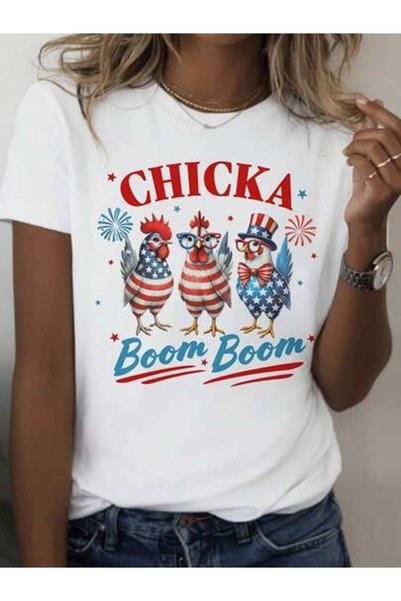 26LIK قميص CHICKA وطني للأمهات الحوامل، مطبوع عليه شكل ديك وشموع نارية، رقبة ...
