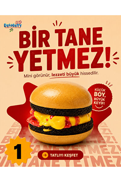 Delighty Şokburger Mini Burger Kek 26 G – Çikolata Aromalı, Vanilya Kremalı v...
