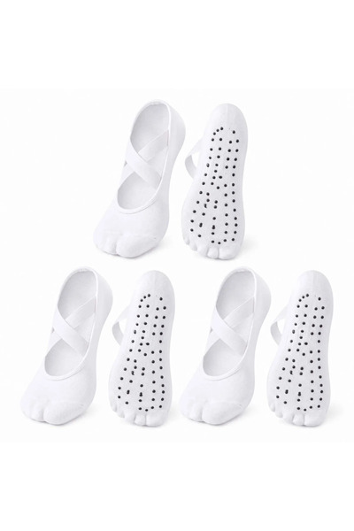 Berselya Underwear&Accessories Kaymaz Tabanlı 3'lü Kadın Balerin Tasarımlı Yoga Pilates Çorabı Çapraz Bantlı Spor Çorap Hac Umre Ço
