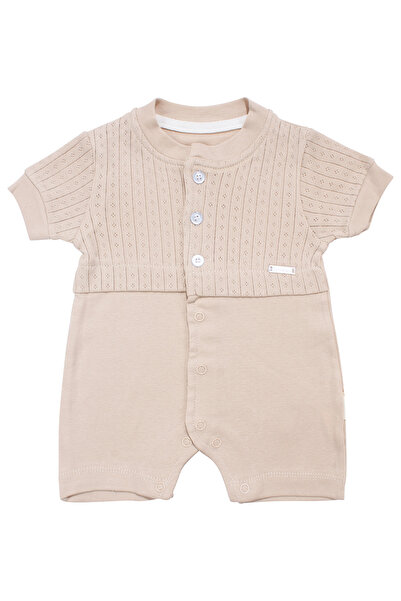 bebegen Baby Boy Light Brown Jacquard Buttoned Shorts Overalls