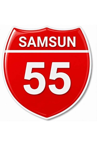 Redline Grafik Redlinegrafik Samsun 55plaka Kodlu 3D Kabartmalı Araç 1 Adet Sticker Etiket kırmızı beyaz Renk