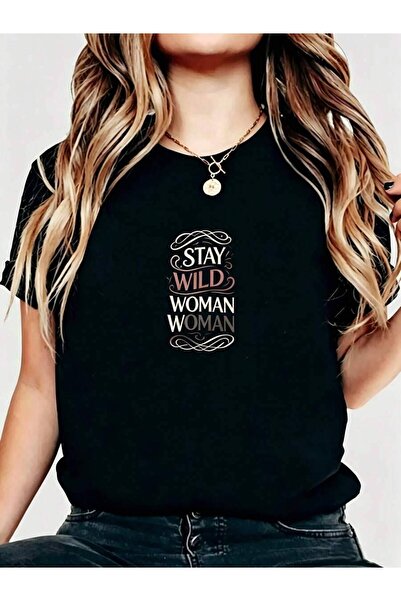 kai22 تي شيرت نسائي بتصميم جرافيك Stay Wild Woman، ملابس صيفية غير رسمية، هدي...