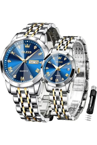 OLEVS Luminous Quartz Couple Watches for Lovers Calendar Window Waterproof 3A...