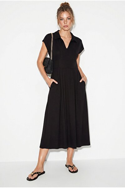 Hiccup LUCCI Rochie Midi Din Jerseu, Croi A, Cu Guler Polo