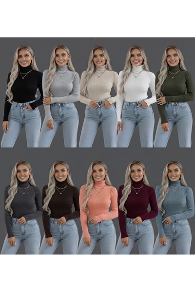 PULT 10-Piece Advantageous Set of Women's Basic Sweaters, Long-Sleeved, Winte...
