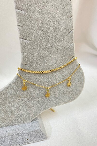 X-Lady Accessories Altın Renk Papatya Model Asansör Ve Sf Zincir Çelik Halhal - 3239