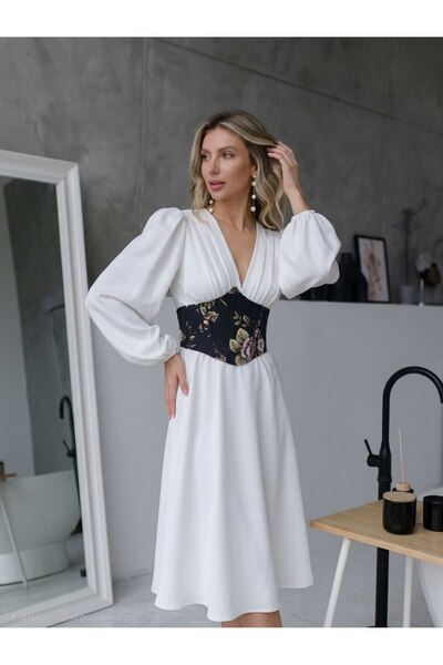 Alessia Siyah Vintage Goblen Korse Kemeri - Çiçekli Kadın Büstiyer - Elbise Ü...